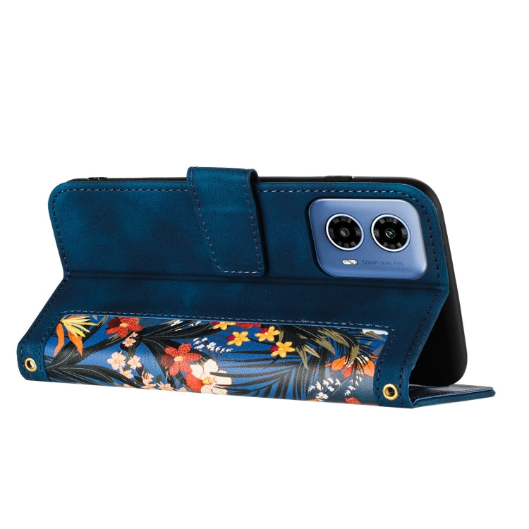 For Motorola Moto G34 Floral Pattern Leather Phone Case with Lanyard