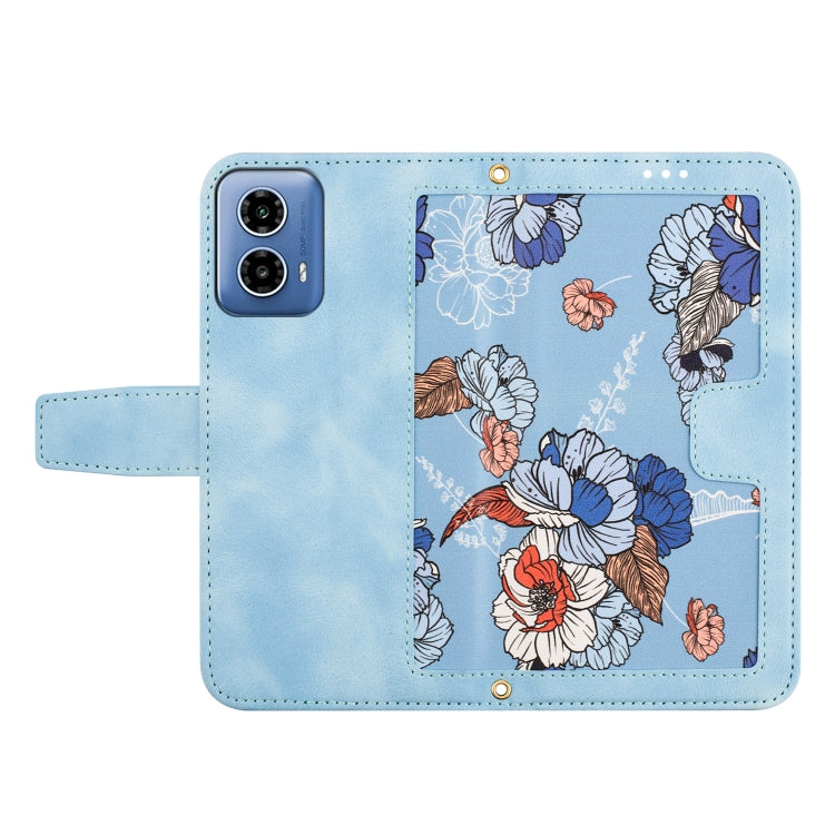 For Motorola Moto G24 Floral Pattern Leather Phone Case with Lanyard