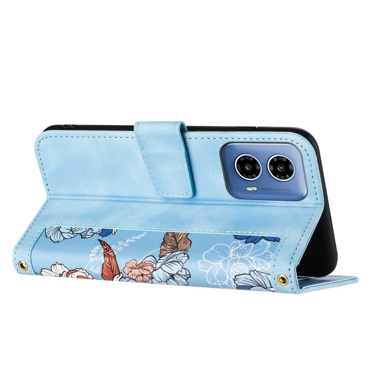 For Motorola Moto G24 Floral Pattern Leather Phone Case with Lanyard