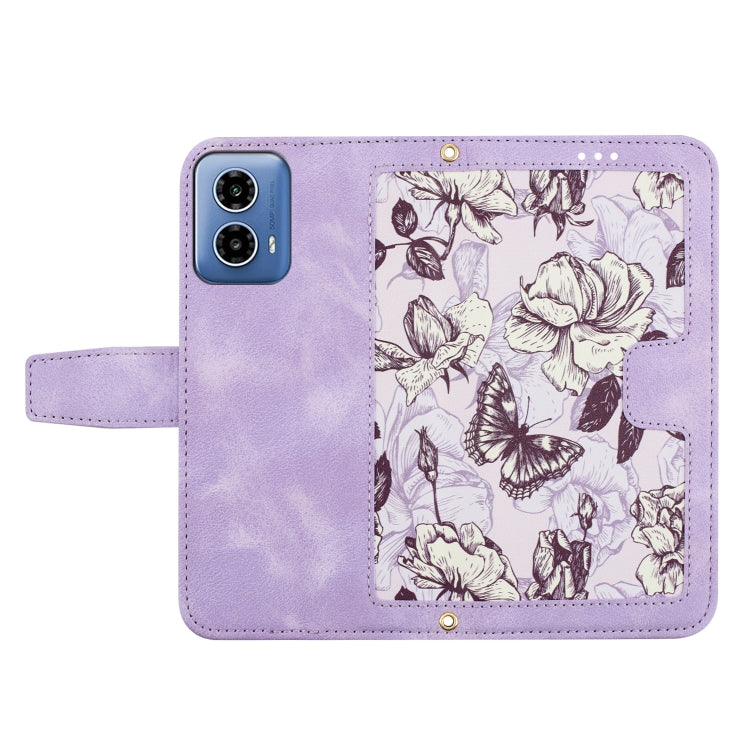 For Motorola Moto G24 Floral Pattern Leather Phone Case with Lanyard