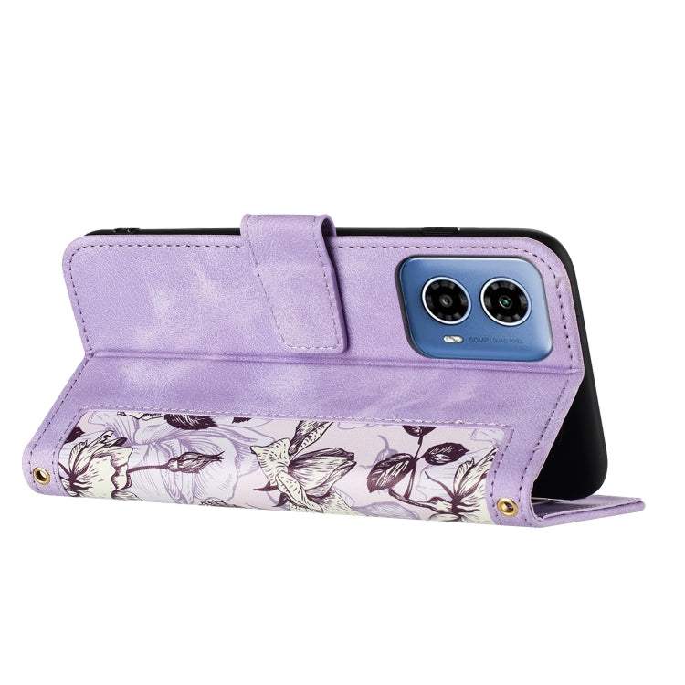 For Motorola Moto G24 Floral Pattern Leather Phone Case with Lanyard