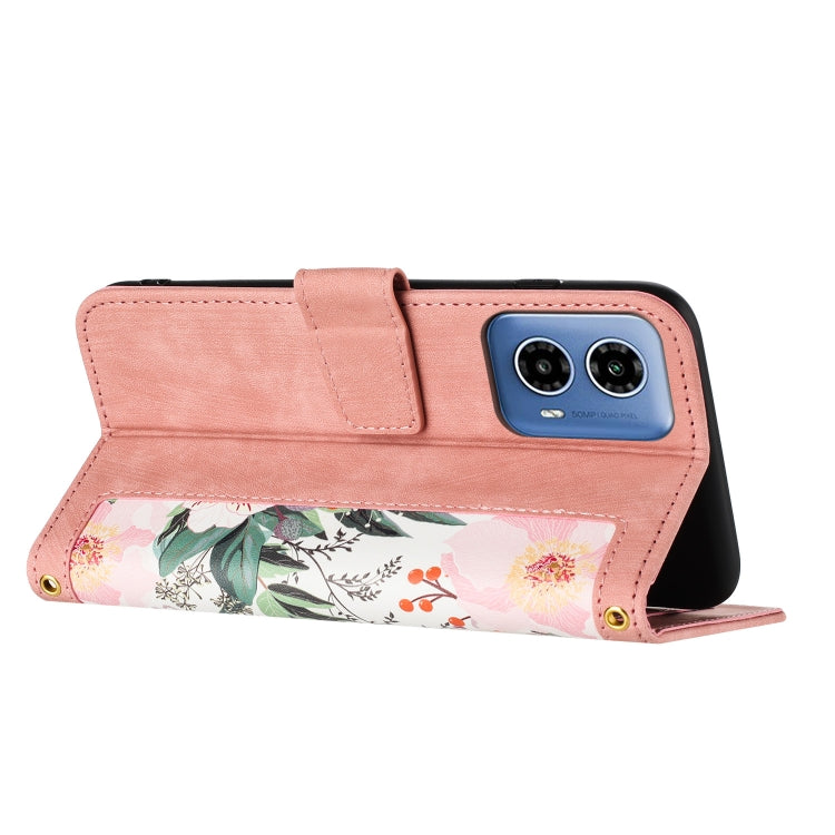 For Motorola Moto G24 Floral Pattern Leather Phone Case with Lanyard