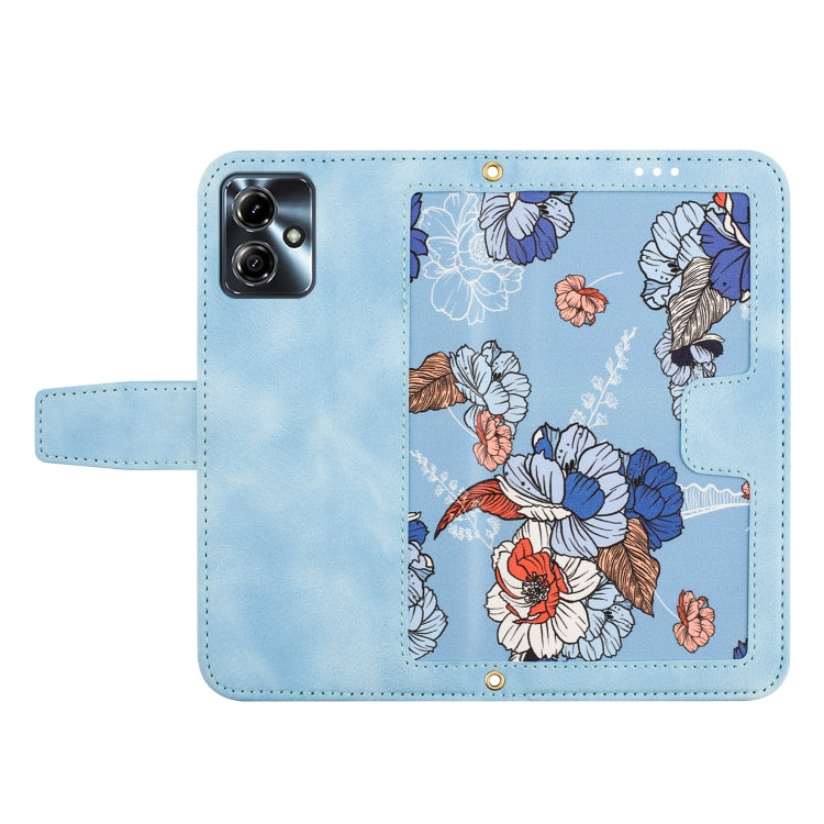 For Motorola Moto G14 Floral Pattern Leather Phone Case with Lanyard