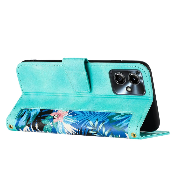 For Motorola Moto G14 Floral Pattern Leather Phone Case with Lanyard