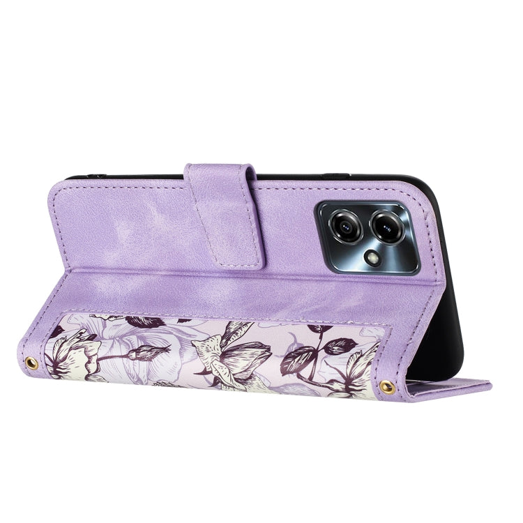 For Motorola Moto G14 Floral Pattern Leather Phone Case with Lanyard