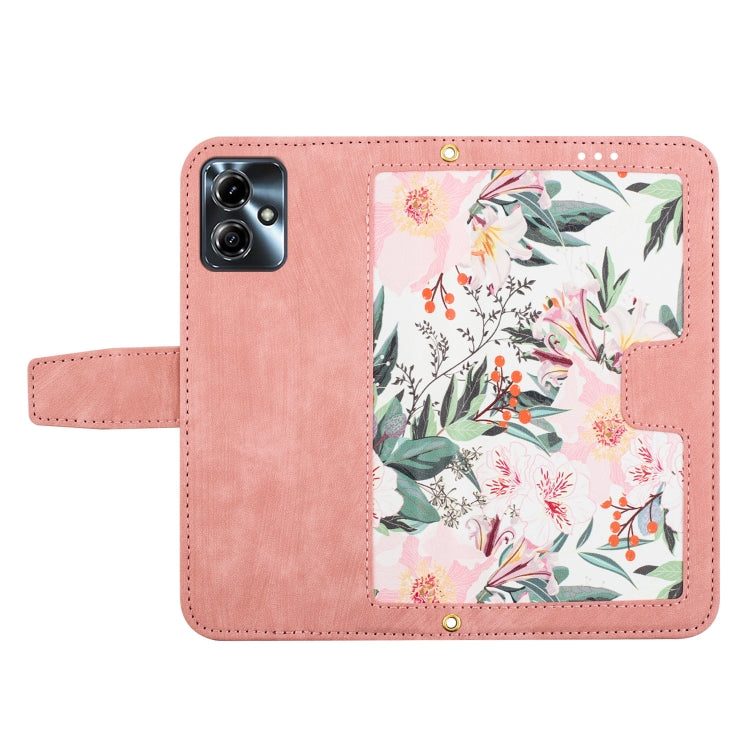 For Motorola Moto G14 Floral Pattern Leather Phone Case with Lanyard