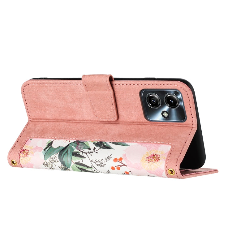 For Motorola Moto G14 Floral Pattern Leather Phone Case with Lanyard