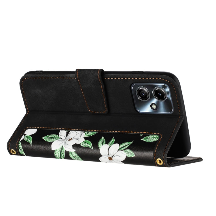 For Motorola Moto G14 Floral Pattern Leather Phone Case with Lanyard