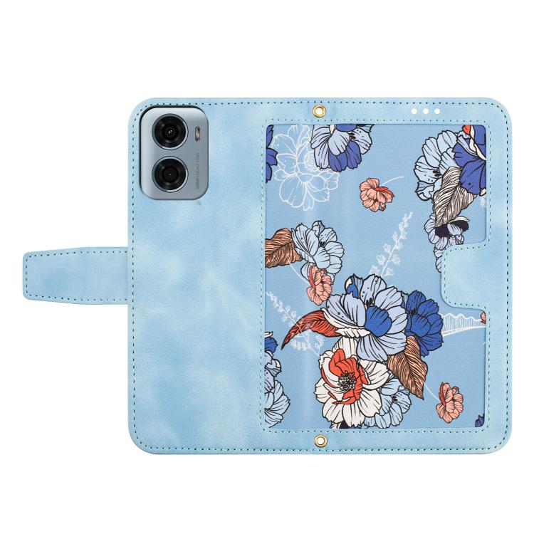 For Motorola Moto G05 Floral Pattern Leather Phone Case with Lanyard