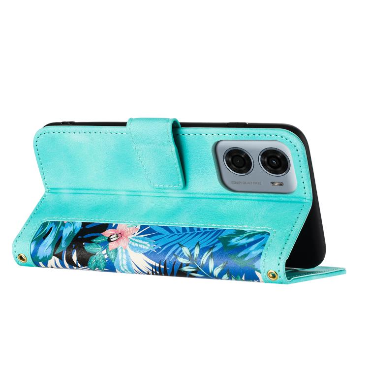For Motorola Moto G05 Floral Pattern Leather Phone Case with Lanyard