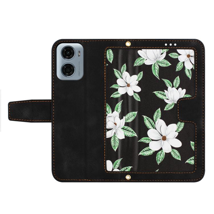 For Motorola Moto G05 Floral Pattern Leather Phone Case with Lanyard