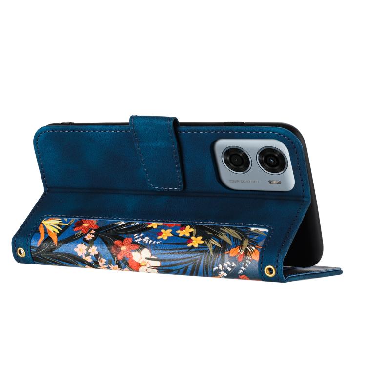 For Motorola Moto G05 Floral Pattern Leather Phone Case with Lanyard