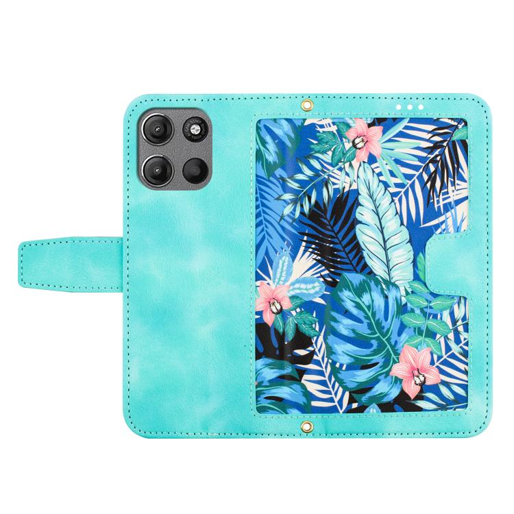 For Motorola Moto G15 Floral Pattern Leather Phone Case with Lanyard