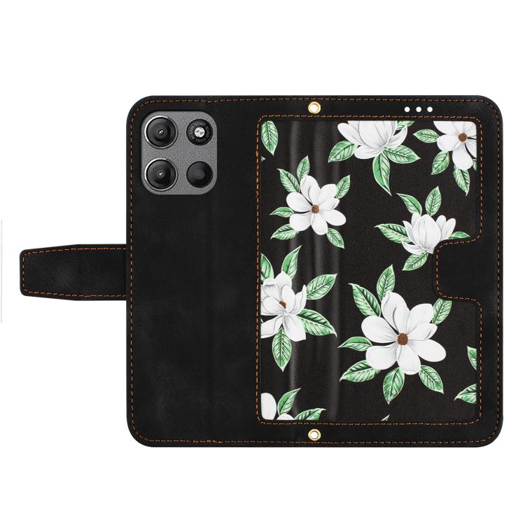 For Motorola Moto G15 Floral Pattern Leather Phone Case with Lanyard