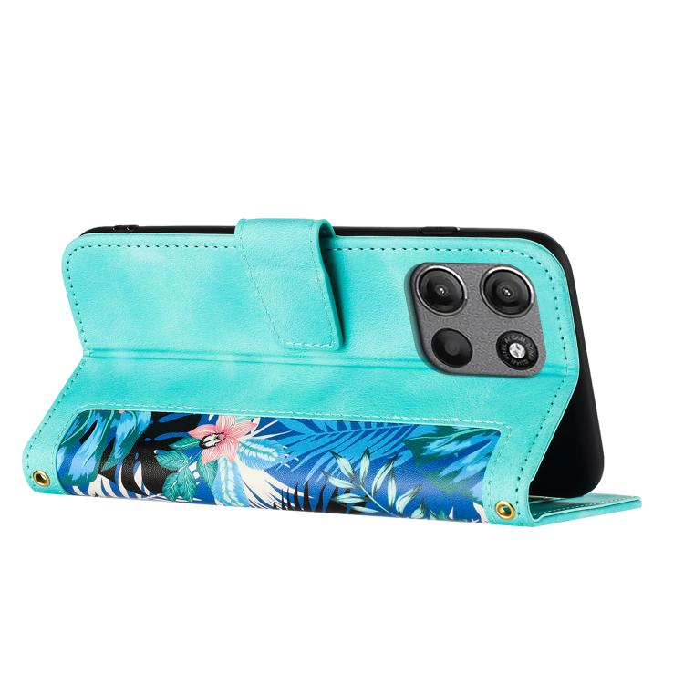 For Motorola Moto G 5G 2025 Floral Pattern Leather Phone Case with Lanyard