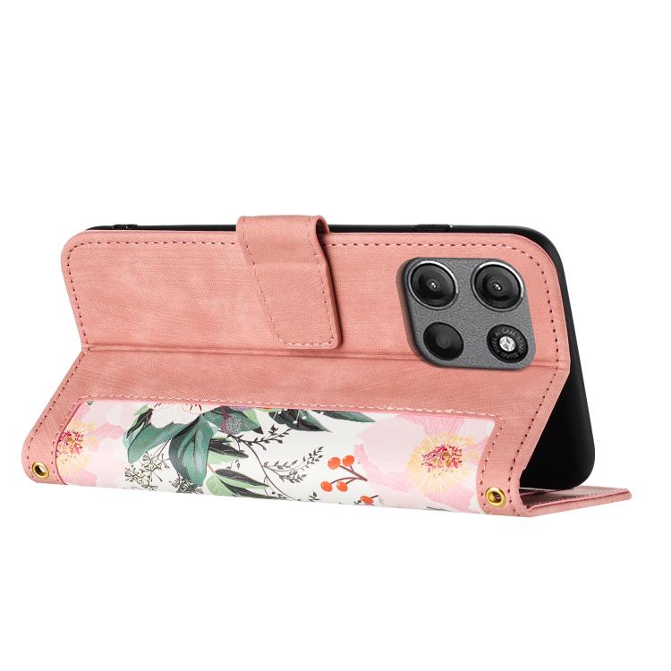 For Motorola Moto G 5G 2025 Floral Pattern Leather Phone Case with Lanyard