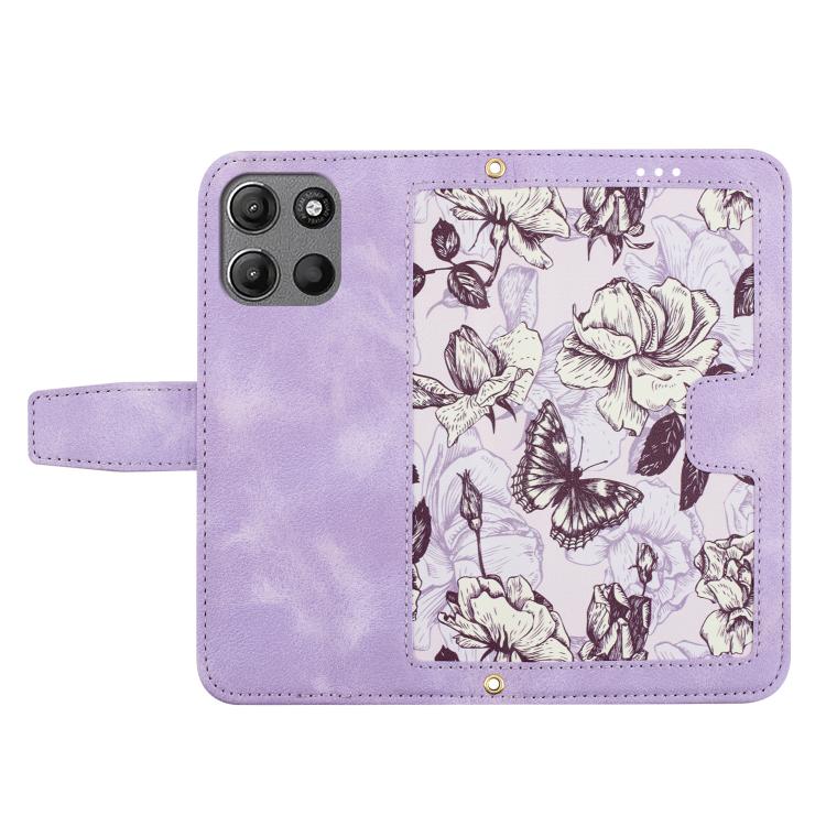 For Motorola Moto G Play 2025 Floral Pattern Leather Phone Case with Lanyard