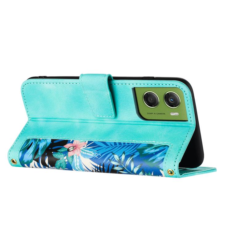 For Motorola Moto G06 4G Floral Pattern Leather Phone Case with Lanyard