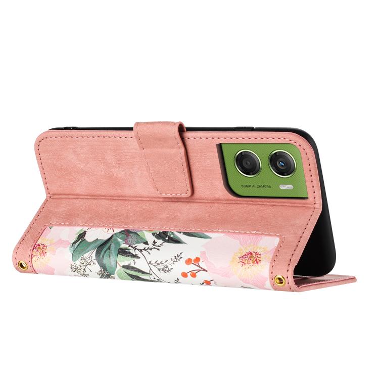 For Motorola Moto G06 4G Floral Pattern Leather Phone Case with Lanyard