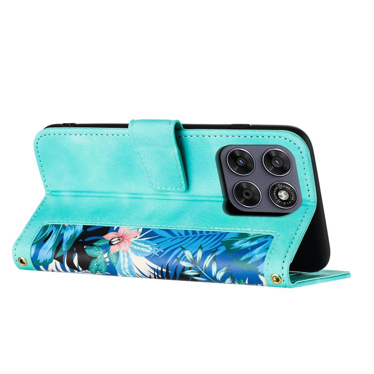 For Motorola Moto G67 / G77 5G Floral Pattern Leather Phone Case with Lanyard