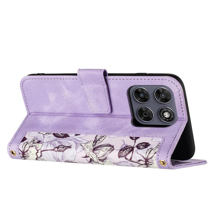 For Motorola Moto G67 / G77 5G Floral Pattern Leather Phone Case with Lanyard