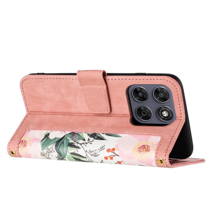 For Motorola Moto G67 / G77 5G Floral Pattern Leather Phone Case with Lanyard