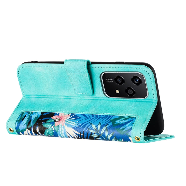 For Honor 200 Lite Global Floral Pattern Leather Phone Case with Lanyard