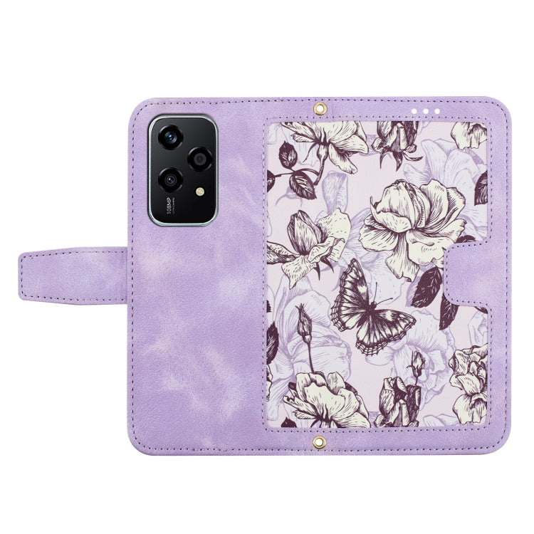 For Honor 200 Lite Global Floral Pattern Leather Phone Case with Lanyard