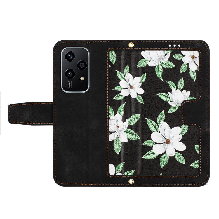 For Honor 200 Lite Global Floral Pattern Leather Phone Case with Lanyard