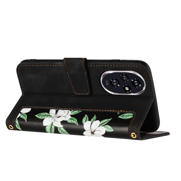 For Honor 200 Pro Floral Pattern Leather Phone Case with Lanyard