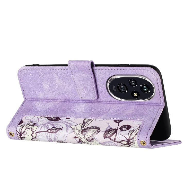For Honor 200 Floral Pattern Leather Phone Case with Lanyard