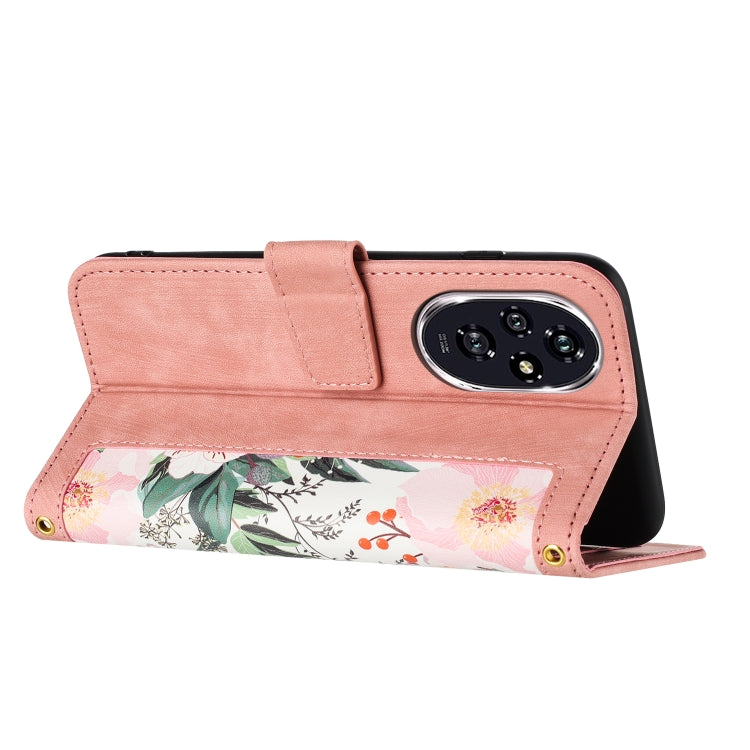 For Honor 200 Floral Pattern Leather Phone Case with Lanyard