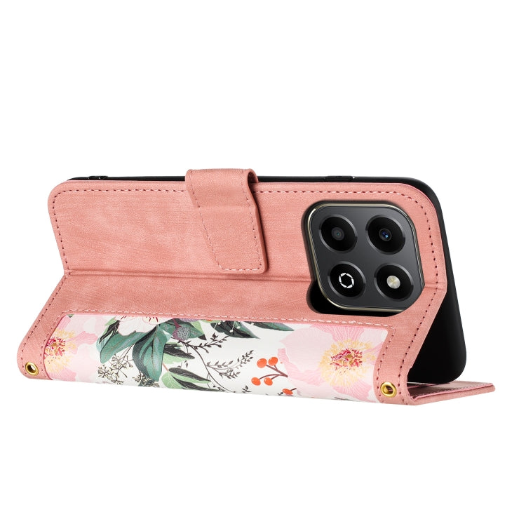 For Honor X6b Floral Pattern Leather Phone Case with Lanyard