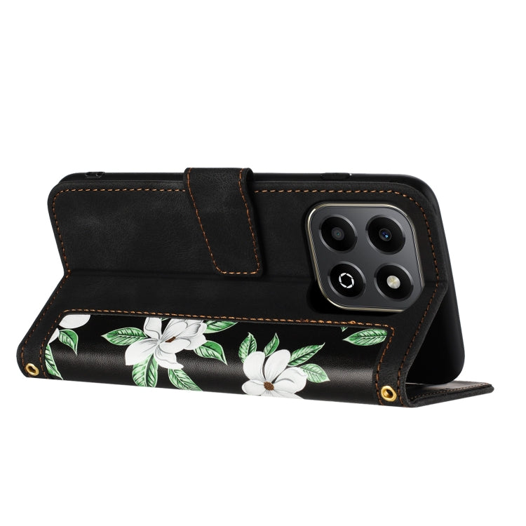For Honor X6b Floral Pattern Leather Phone Case with Lanyard
