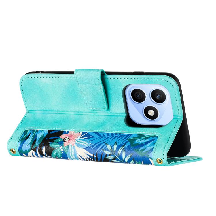 For Honor X8d 4G Floral Pattern Leather Phone Case with Lanyard