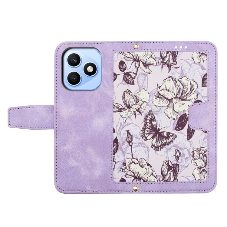 For Honor X8d 4G Floral Pattern Leather Phone Case with Lanyard