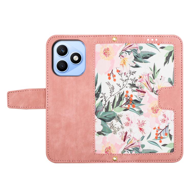 For Honor X8d 4G Floral Pattern Leather Phone Case with Lanyard