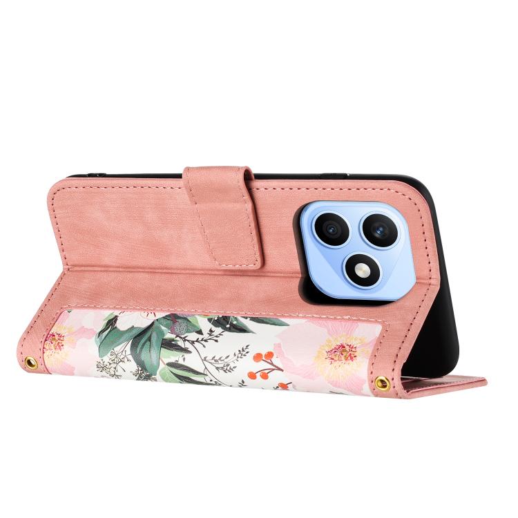 For Honor X8d 4G Floral Pattern Leather Phone Case with Lanyard