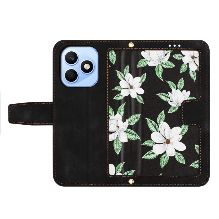 For Honor X8d 4G Floral Pattern Leather Phone Case with Lanyard