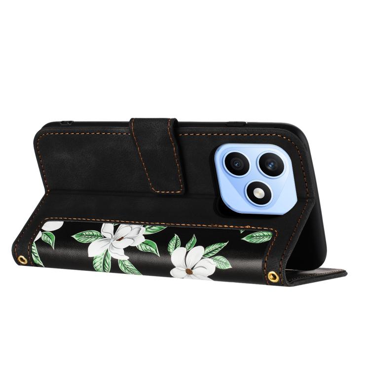 For Honor X8d 4G Floral Pattern Leather Phone Case with Lanyard