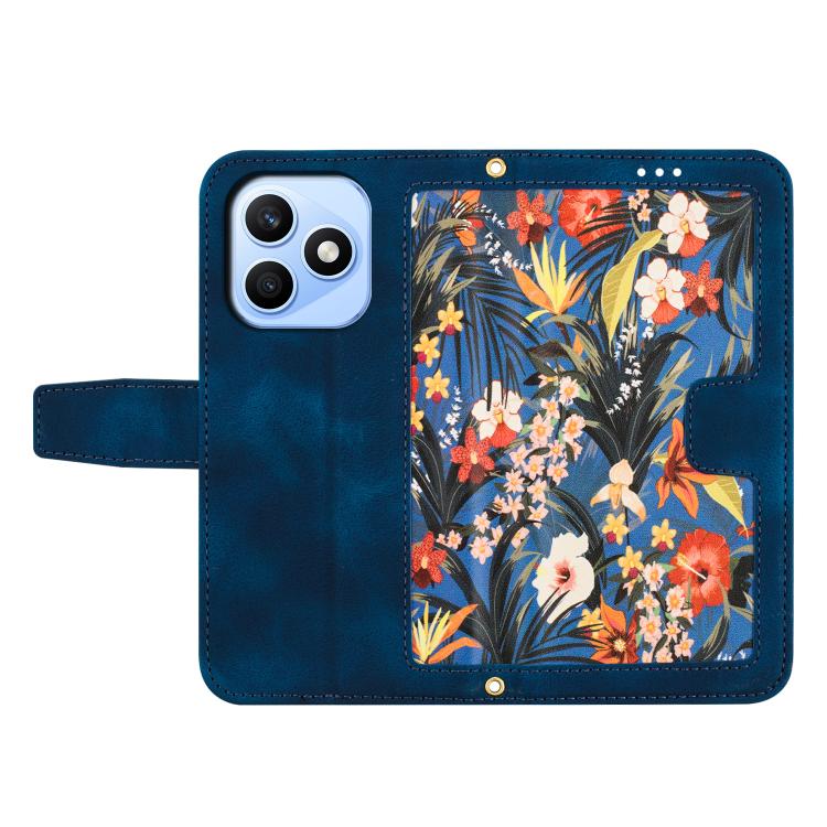 For Honor X8d 4G Floral Pattern Leather Phone Case with Lanyard