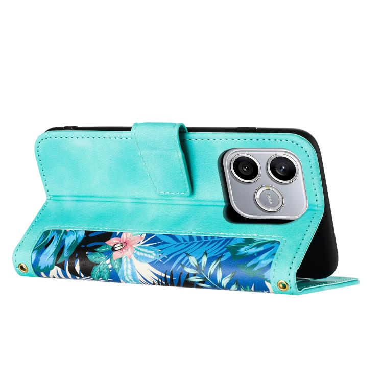 For Honor 600 Lite Global Floral Pattern Leather Phone Case with Lanyard