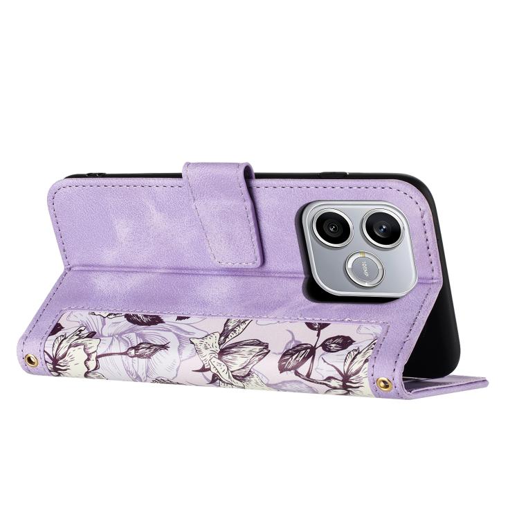For Honor 600 Lite Global Floral Pattern Leather Phone Case with Lanyard