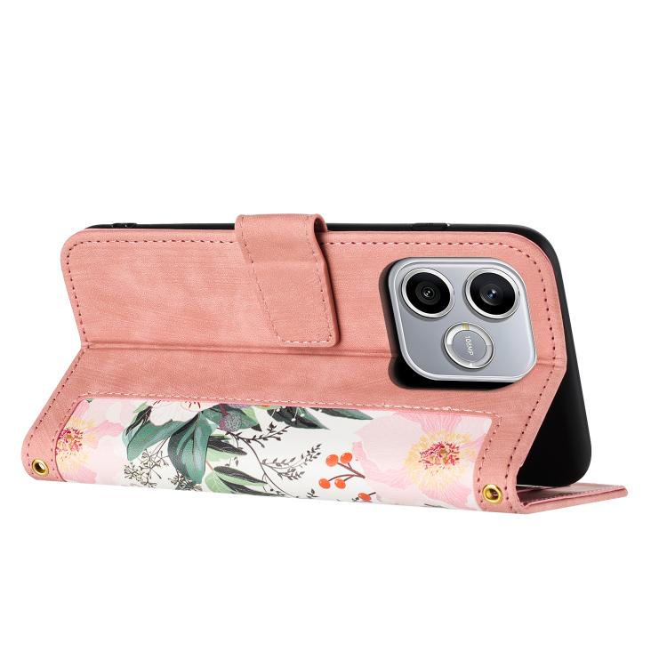 For Honor 600 Lite Global Floral Pattern Leather Phone Case with Lanyard