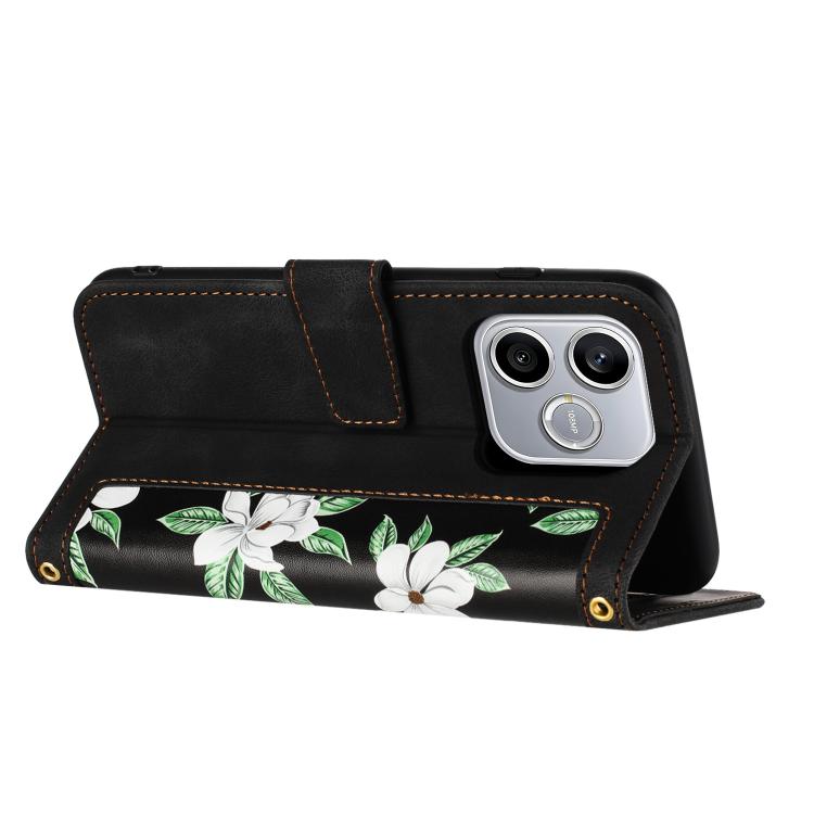 For Honor 600 Lite Global Floral Pattern Leather Phone Case with Lanyard