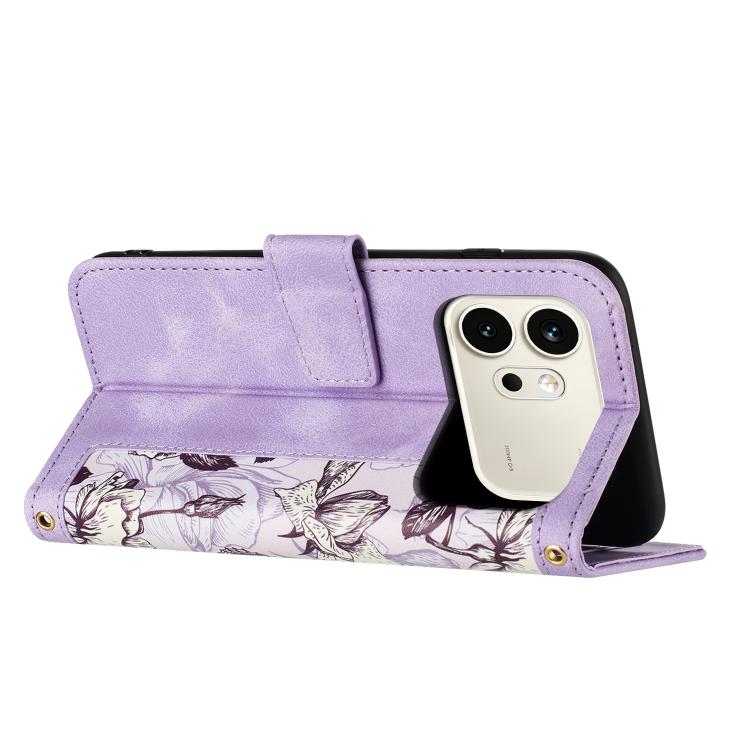 For Honor 600 / 600 Pro Global Floral Pattern Leather Phone Case with Lanyard