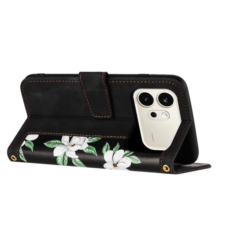 For Honor 600 / 600 Pro Global Floral Pattern Leather Phone Case with Lanyard