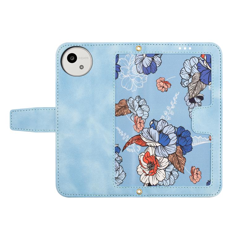 For Sharp Aquos wish6 Floral Pattern Leather Phone Case with Lanyard