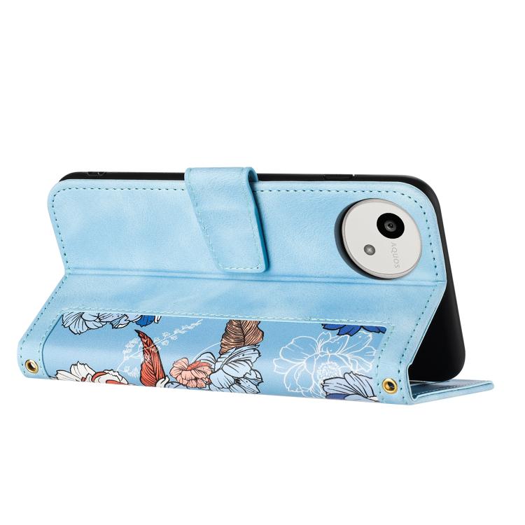 For Sharp Aquos wish6 Floral Pattern Leather Phone Case with Lanyard
