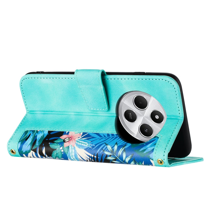 For Redmi 14C 4G Floral Pattern Leather Phone Case with Lanyard
